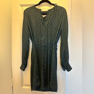 Loft long sleeve Tie waist dress green floral